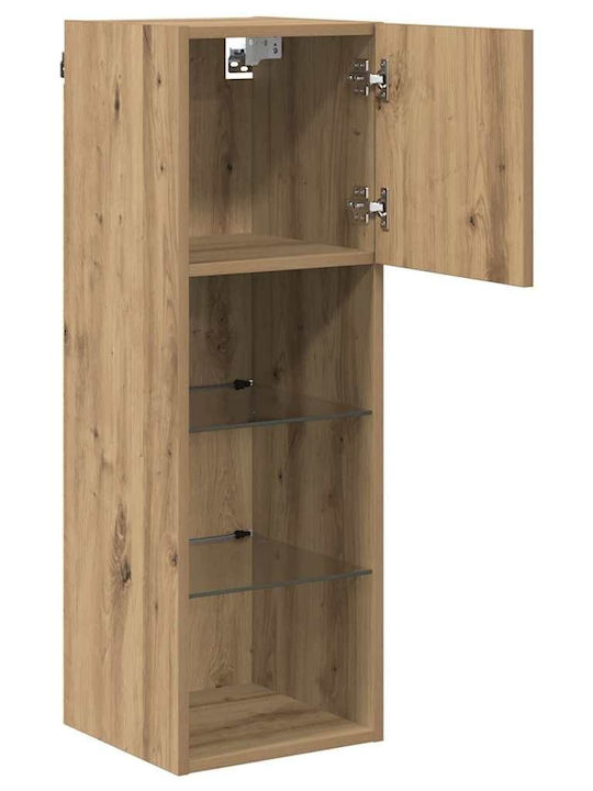Wall Living Room Cabinet Made of Particle Board with Lighting Brown 30.5x30x90cm