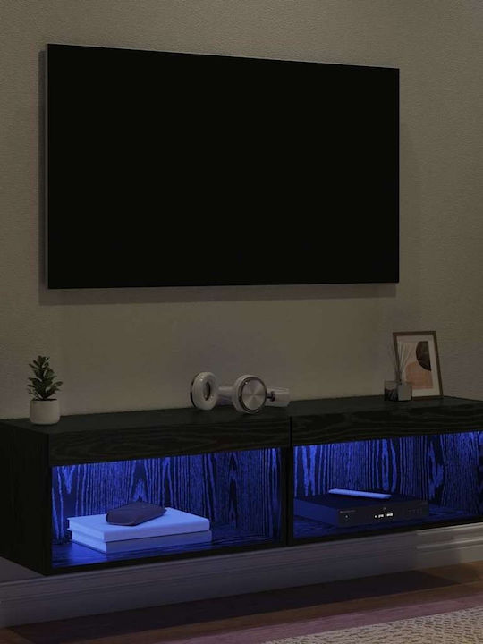 Living Room TV Unit with Lighting Black Beech L60xW30xH30cm
