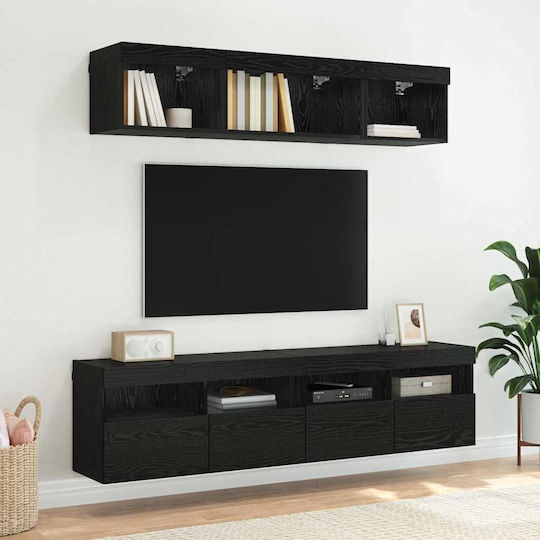 Living Room TV Unit with Lighting Black Beech L80xW30xH40cm