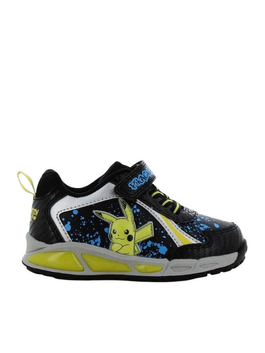 Παιδικά Sneakers Ανατομικά με Σκρατς & Φωτάκια Μαύρα