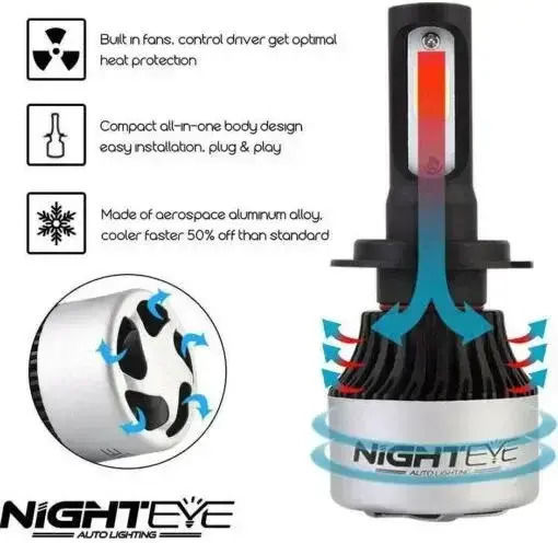 Nighteye Λάμπες Αυτοκινήτου A315-s2 H4 LED 6500K Ψυχρό Λευκό 9-32V 72W 2τμχ