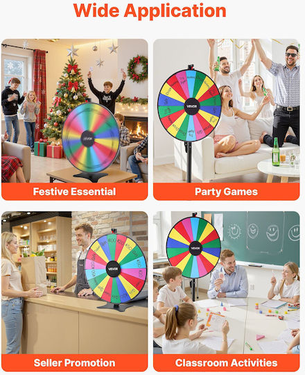Vevor 914 Mm Prize Wheel 18 Position Prize Wheel Base Roulette Win Fortune Adjustable Height 2 Markers 6 Colors Easy Assembly Party Pub Trade Show Carnival