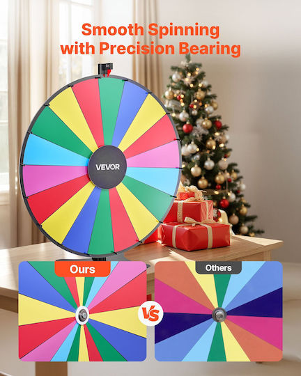 Vevor 914 Mm Prize Wheel 18 Position Prize Wheel Base Roulette Win Fortune Adjustable Height 2 Markers 6 Colors Easy Assembly Party Pub Trade Show Carnival