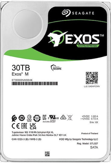 Seagate Exos M 30TB HDD Σκληρός Δίσκος 3.5" SATA III 7200rpm με 512MB Cache για Server ST30000NM004K