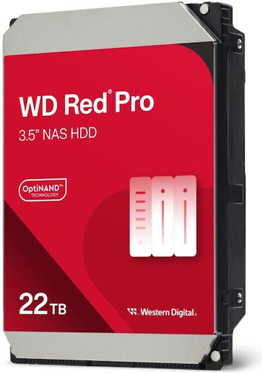 Western Digital Red Pro 22TB HDD Hard Drive 3.5" SATA III 7200rpm with 512MB Cache for NAS WD221KFGX
