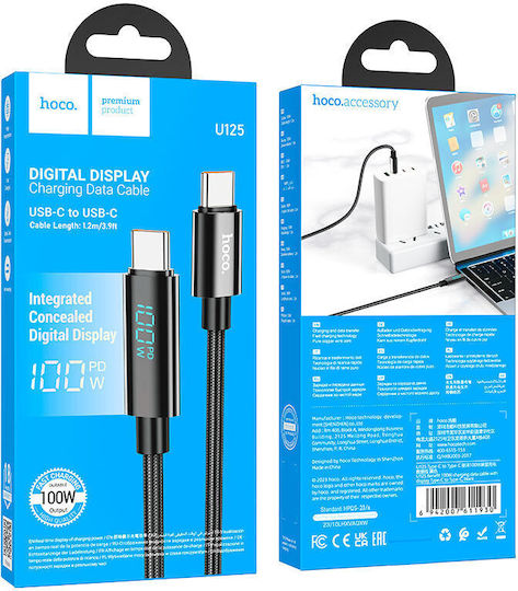 Hoco U125 USB 2.0 Cable USB-C Male - USB-C 100W PD Black 1m