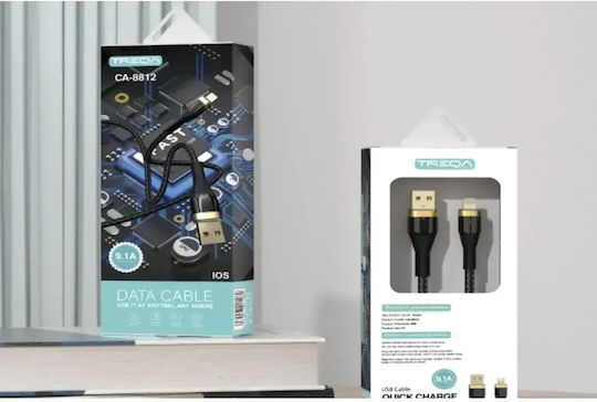 Treqa Braided USB-A to Lightning Cable Μαύρο 1m (CA-8812)