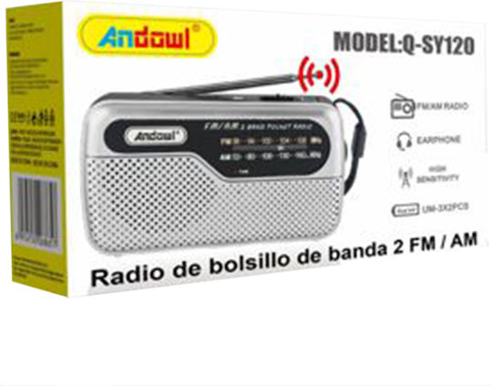 Andowl Qsy120 Επιτραπέζιο Ραδιόφωνο Μπαταρίας Ασημί