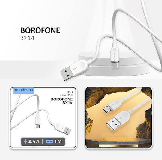 Borofone BX14 Regular USB 2.0 spre micro USB Cablu Alb 2m 1buc