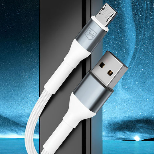 3MK 1m LED / Braided USB 2.0 to micro USB Cable White