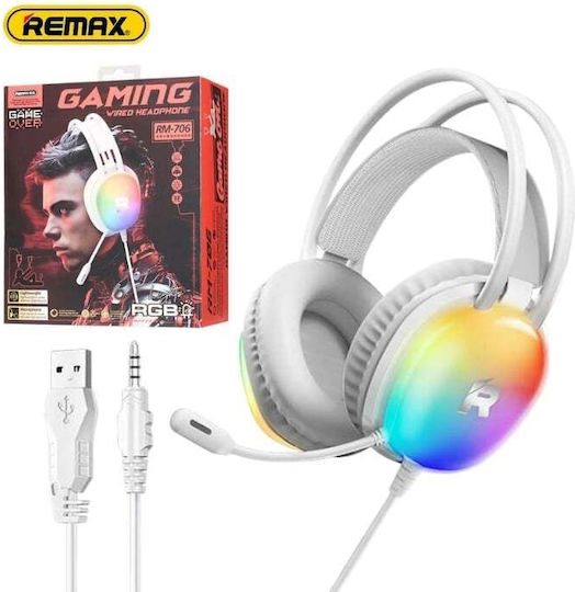 Remax RM-706 Over Ear Gaming Headset με σύνδεση 3.5mm / USB Λευκό