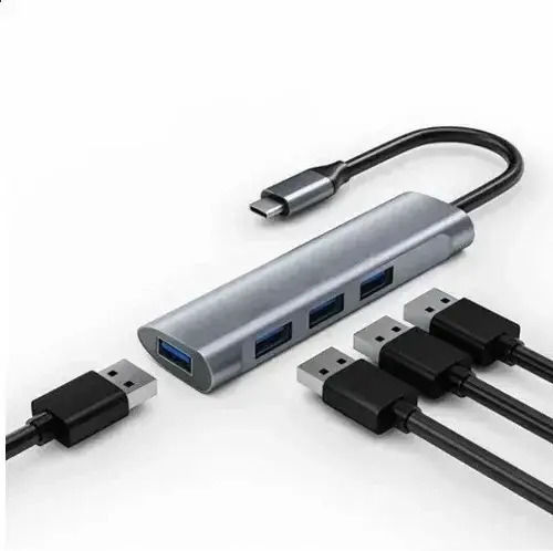 Andowl Hub 4 Θυρών USB 2.0 με σύνδεση USB-C Γκρι