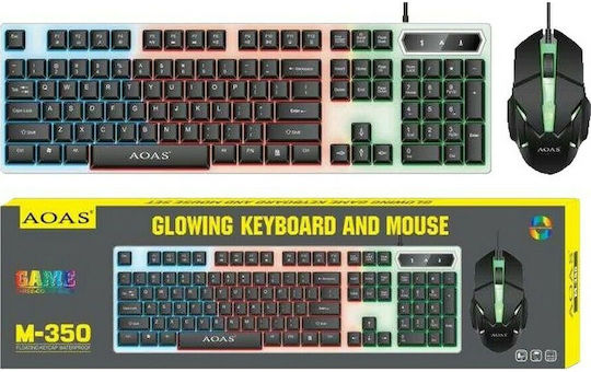 AOAS M-350 Σετ Gaming Πληκτρολόγιο με RGB φωτισμό & Ποντίκι (Αγγλικό US)