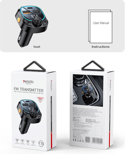 Yesido FM Transmitter Αυτοκινήτου με Bluetooth