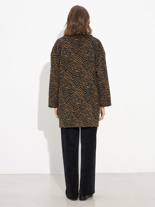 Γυναικείο Λεοπάρ Animal Print Παλτό με Κουμπιά