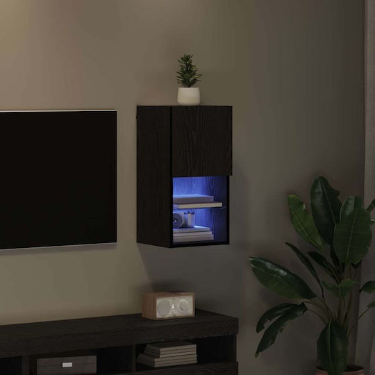 Hanging Living Room Cabinet Made of Particle Board with Lighting Black Beech 30.5x30x60cm