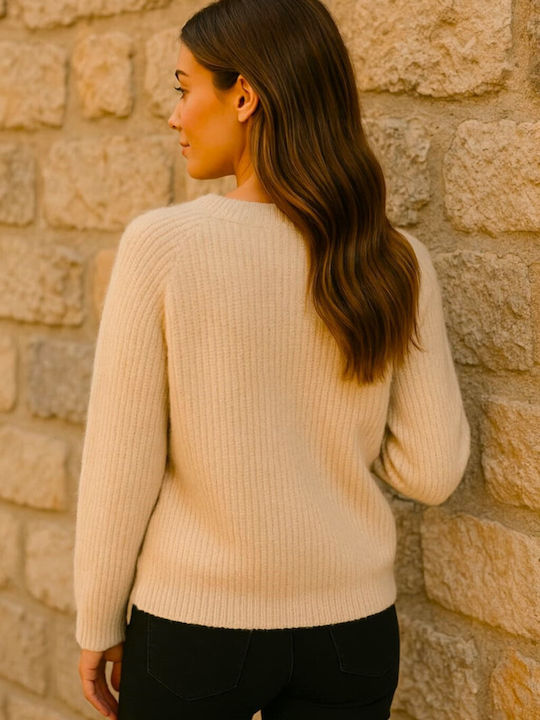 Women's Blouse with V Neckline Beige