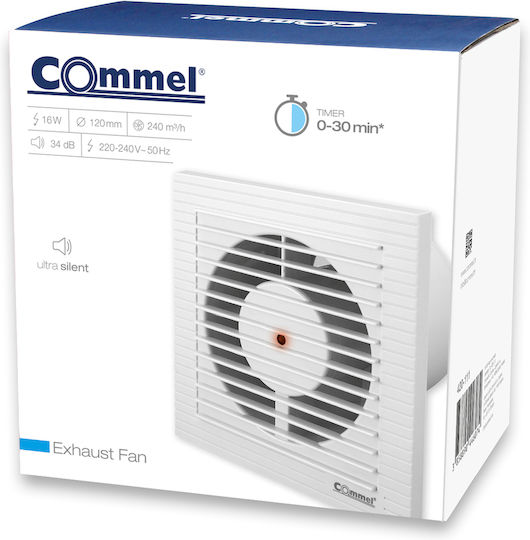 Commel Вентилатор За Баня Ф120мм 16w Клапа Таймер 420-112