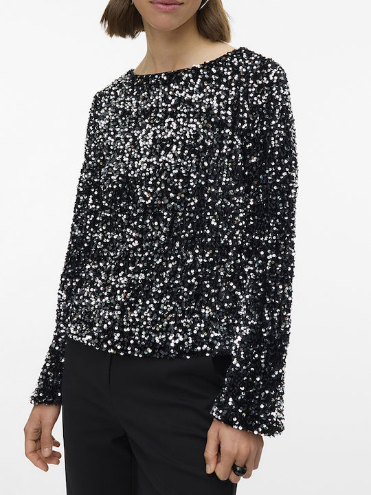 Vero Moda Bluza Neagră Argintie