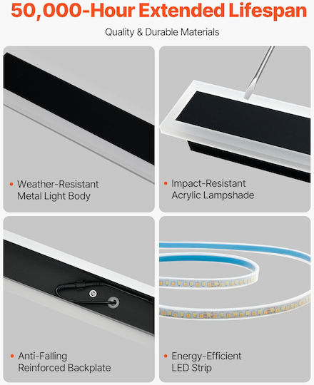 Vevor Wandmontiertes Lineares Beleuchtungsgerät LED IP65 12W mit Warmweißem Licht Doppelstrahl