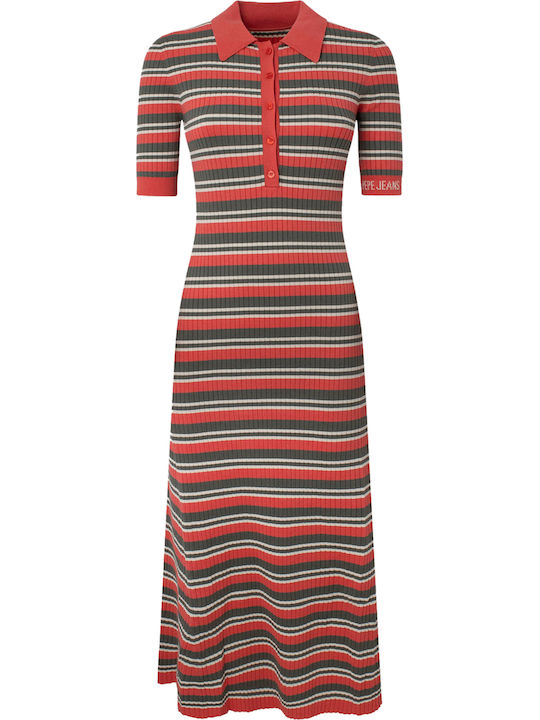 Summer Midi Knitted Dress Red
