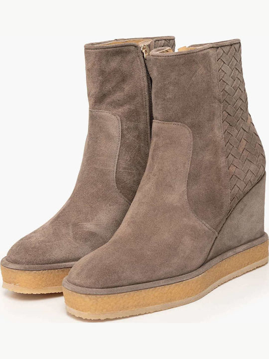 Damen-Lederstiefeletten mit Plateau in Cognac