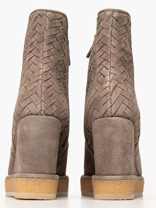 Damen-Lederstiefeletten mit Plateau in Cognac