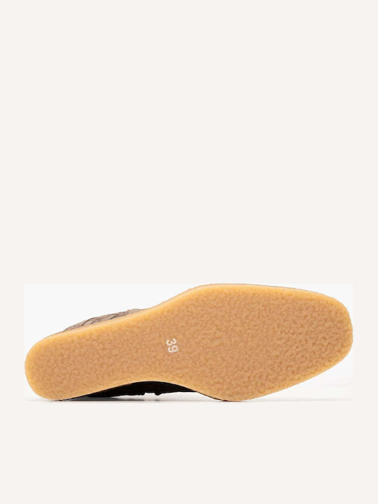 Damen-Lederstiefeletten mit Plateau in Cognac