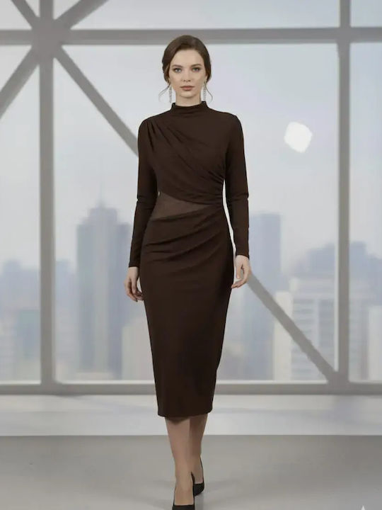 Midi Dress for Wedding Christening with Tulle Brown