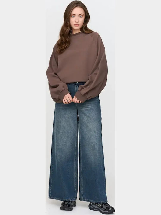 Sweatshirt Μακρύ Γυναικείο Φούτερ Brown