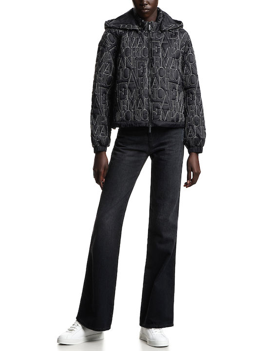 Women's Long Lifestyle Jacket for Winter with Hood Silver-black