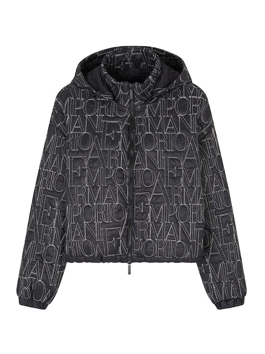 Women's Long Lifestyle Jacket for Winter with Hood Silver-black