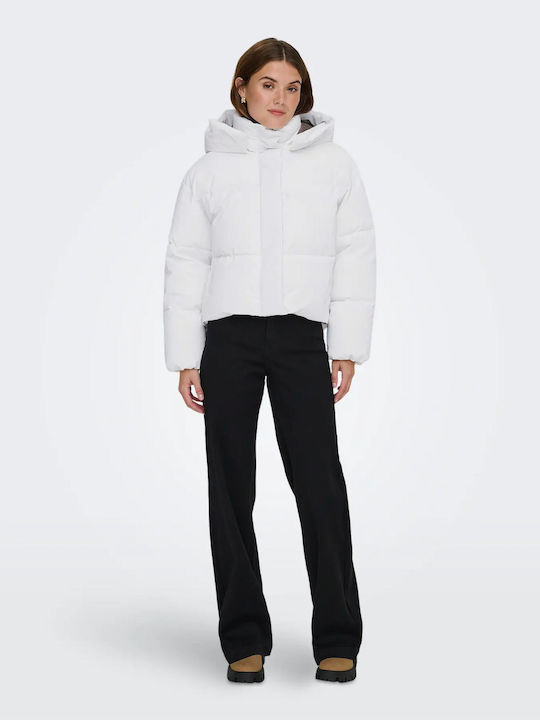 Κοντό Γυναικείο Puffer Μπουφάν για Χειμώνα Bright White, Walnut