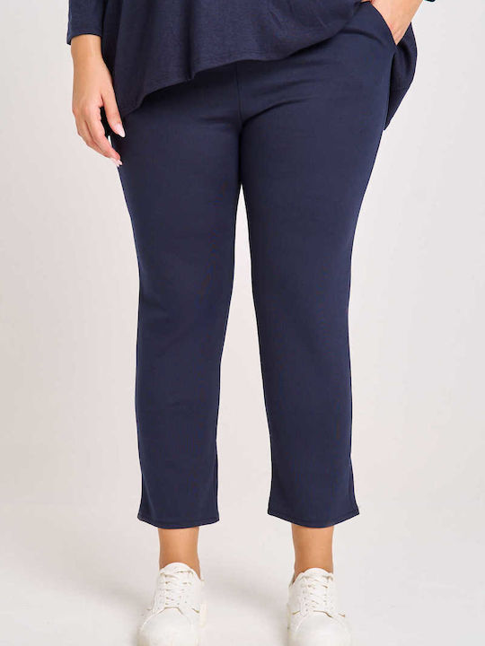 Women's Fabric Capri Trousers with Elastic Blue