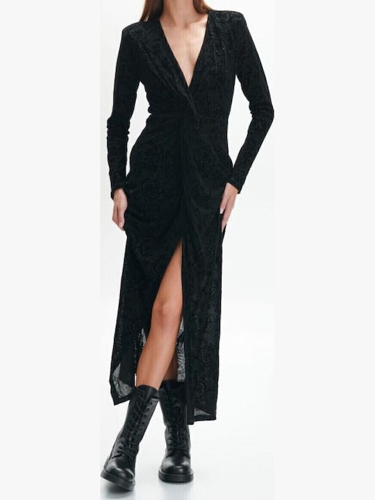 Midi Evening Velvet Dress with Tearing Black