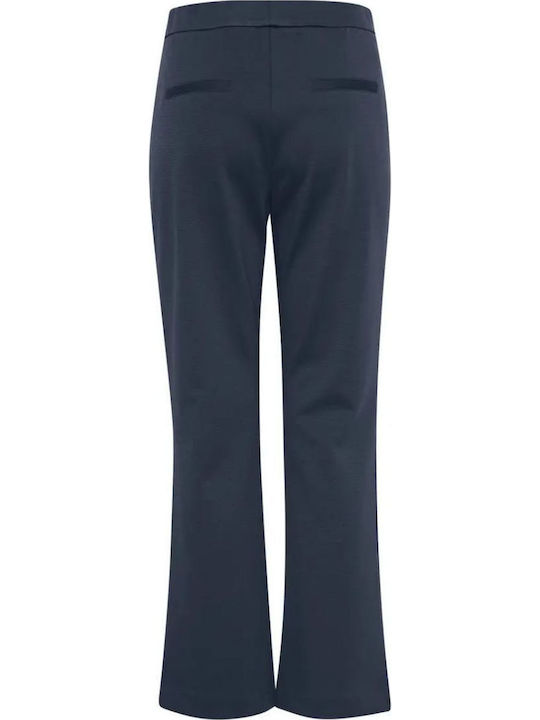 Women's High-waisted Fabric Capri Trousers Flared Blue Navy