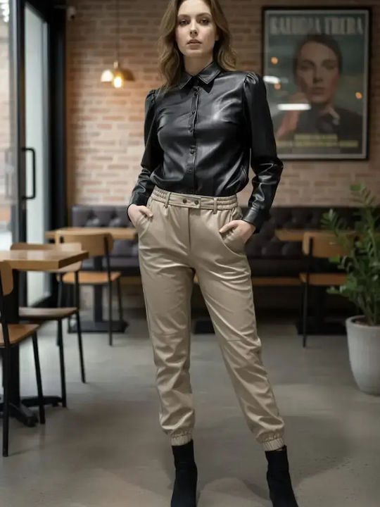 Damen Black And Beige Set mit Hose mit Gummizug