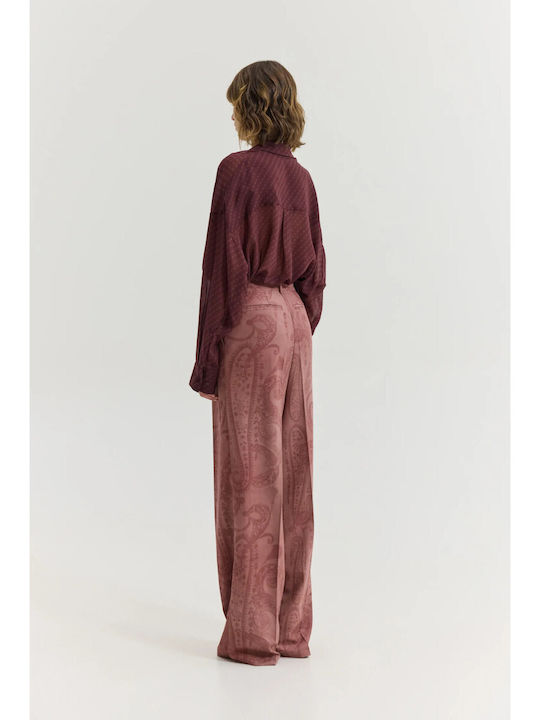 Damen Hoch tailliert Stoff Hose in Weitem Schnitt Dark Pink