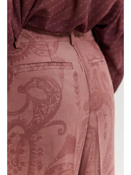 Damen Hoch tailliert Stoff Hose in Weitem Schnitt Dark Pink