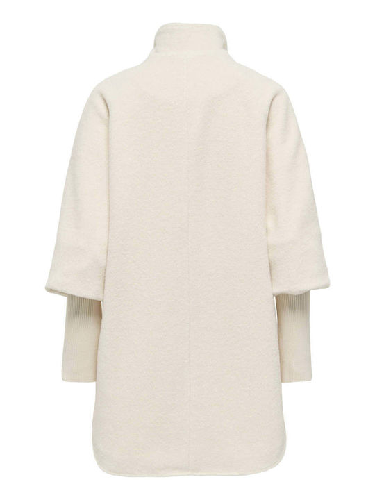 Curly Women's Beige Coat with Buttons