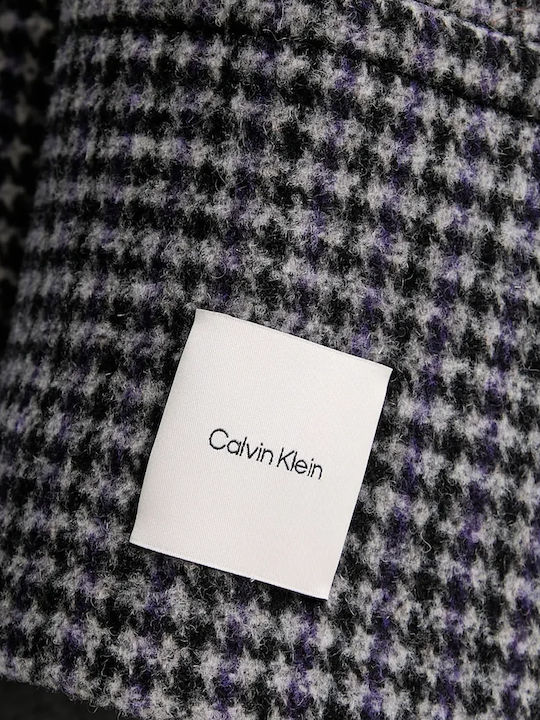 Wool Women's Grey-black-purple Coat with Buttons