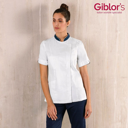 Giblor's Women's Short Sleeve Blouse Tania Luxsatin Blue