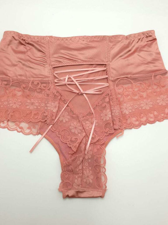 Висока талия Дамско Бразилско с дантела Pink