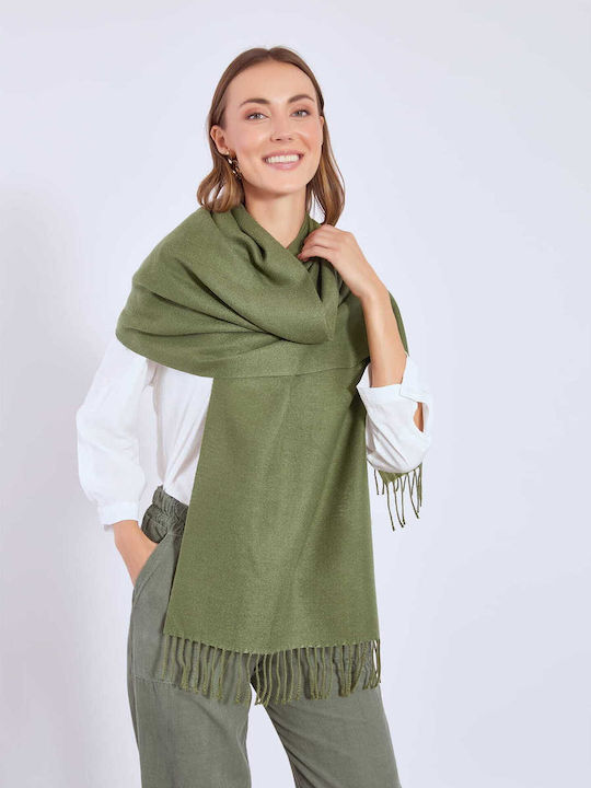 Celestino Women's Wool Scarf Solid Khaki Fringes