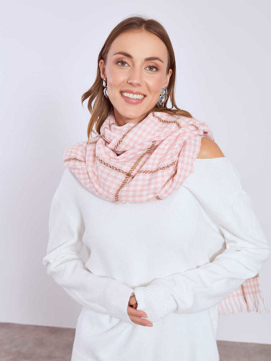 Celestino Women's Checked Scarf Tassels Pink