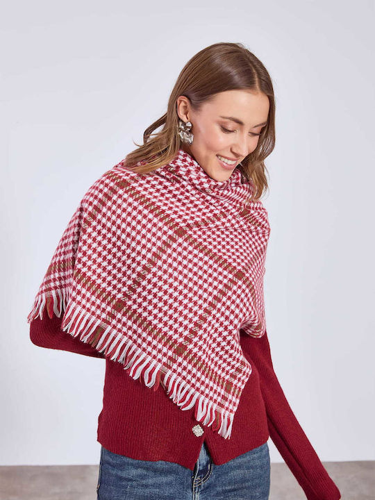 Celestino Women's Checked Burgundy Wool Scarf With Fringes