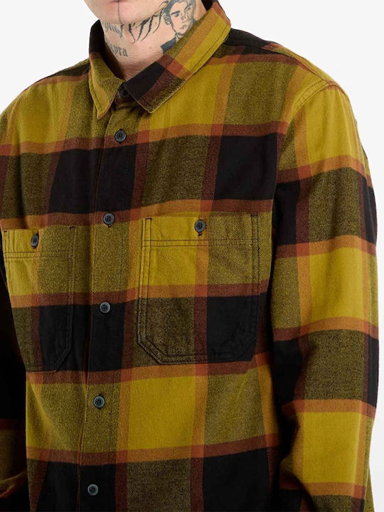 Long-sleeved Flannel Shirt Checked Burnt Gold/black
