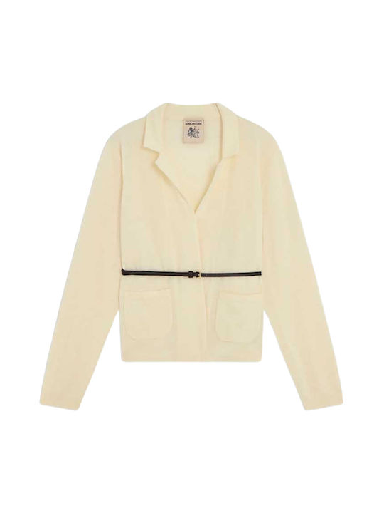 Long Women's Knitted Cardigan Beige
