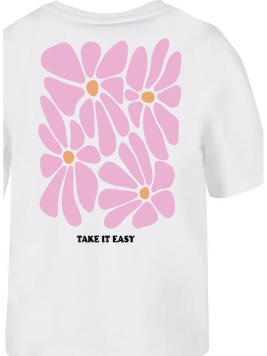 Take It Easy Flowers Tricou Alb