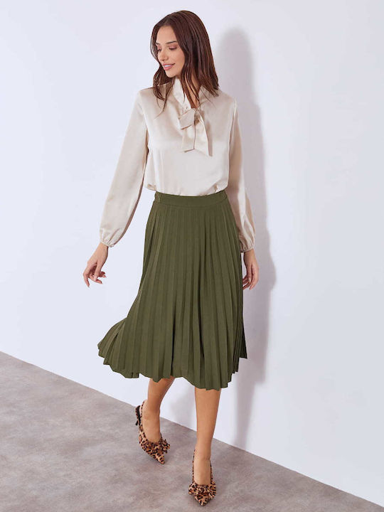 Celestino Women's Midi Pleated Skirt Loose Fit Khaki